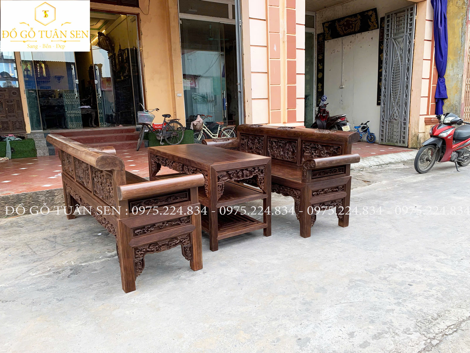 Hình ảnh Thông tin bộ trường kỷ chạm tích tam quốc chạm tay ting sảo